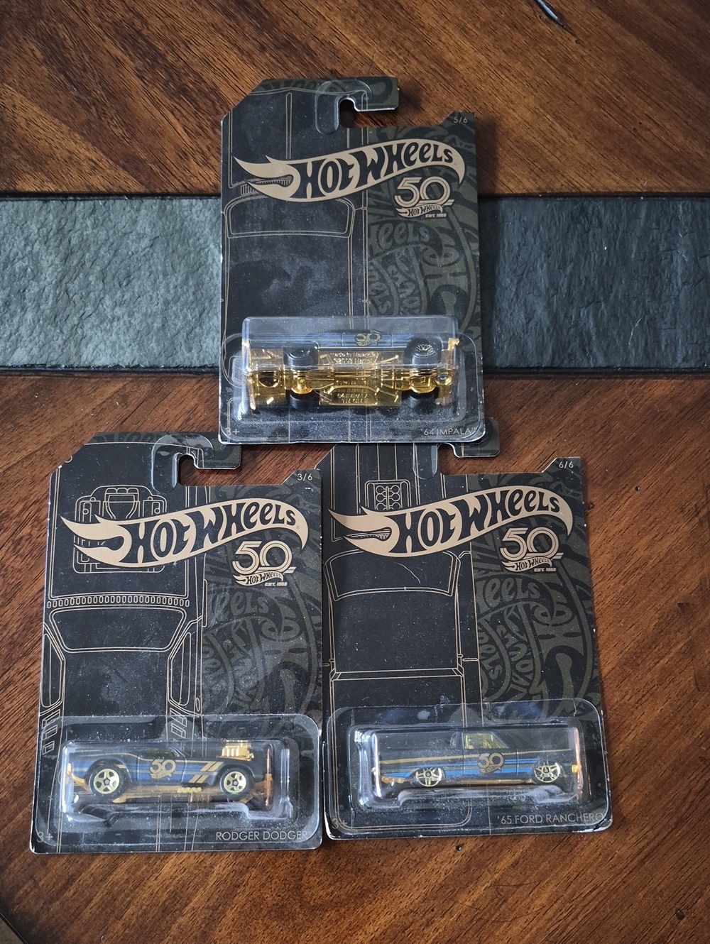 Hot Wheels 50th Anniversary Blue & Gold Collectible Toy Cars - 3 Pack